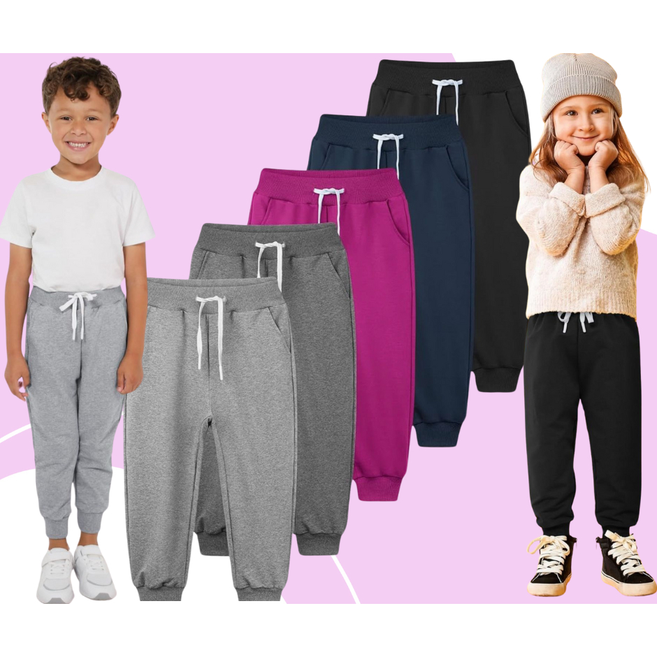 KIT 3 calças de moletom felpado por dentro infantil unissex menina e menina ENVIO DE CORES SORTIDAS