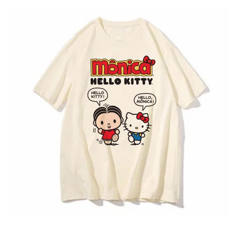 Camiseta Monica x Hello Kitty Blusa personagem estampada divertida camisa feminina masculina tshirt casual