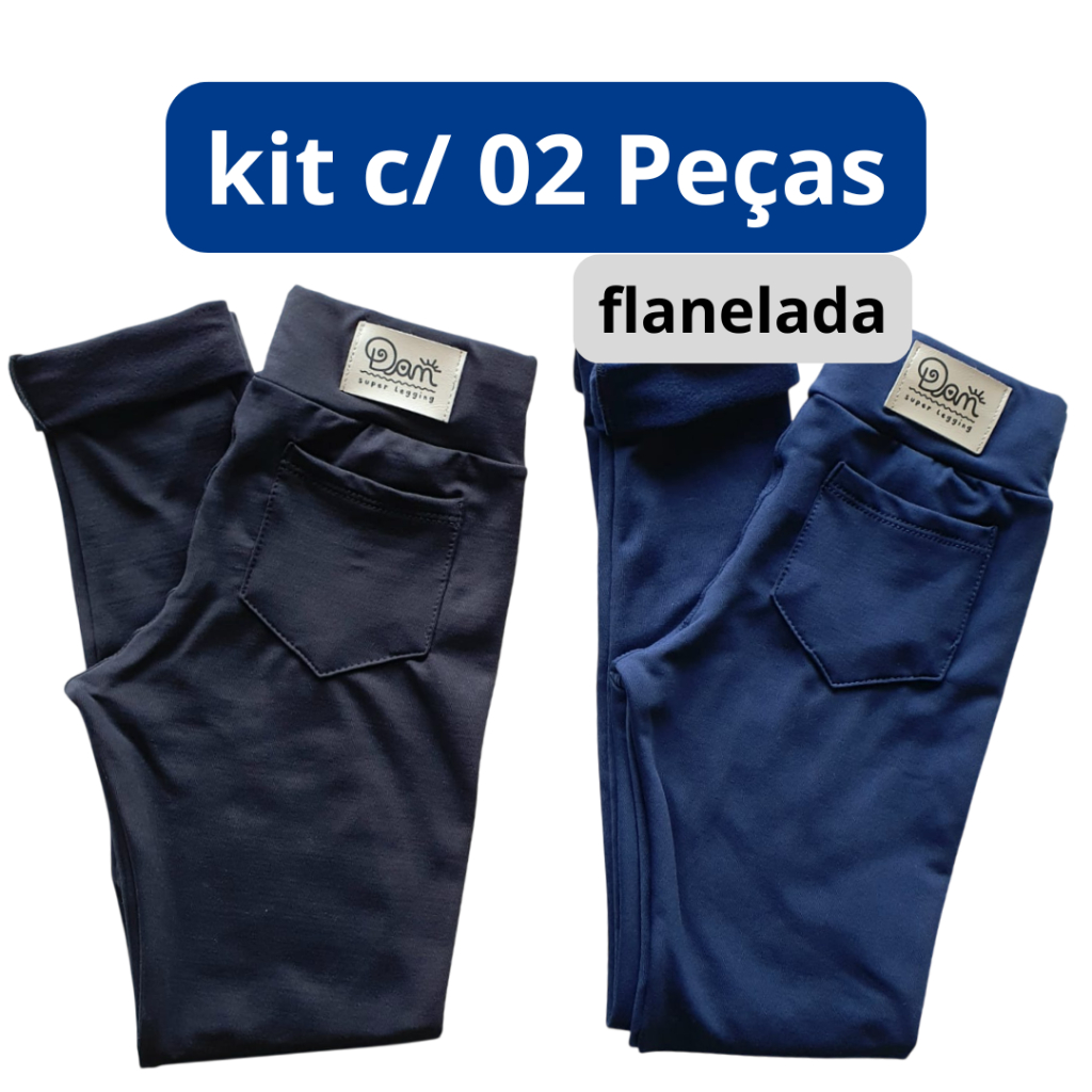 Kit c/2 calças legging infantil flanelada suplex Quentinha Confortável roupa moda menina peluciada