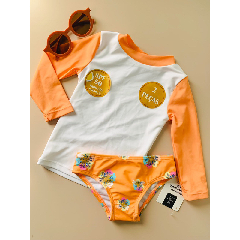 Conjunto Praia Infantil Biquíni Camiseta Proteção UV FPS 50 Menina