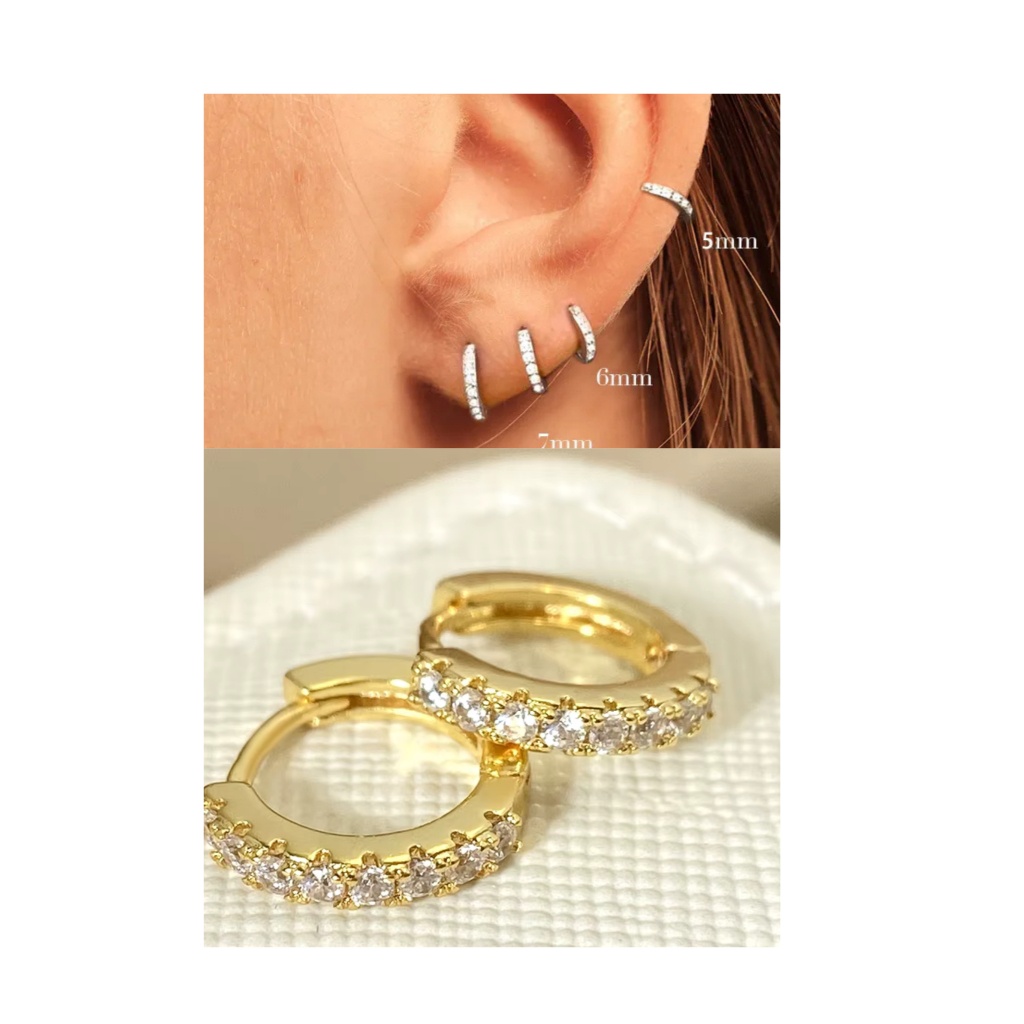 Kit 2 Piercing Aba nasal Nariz Cartilagem Argola Cravejado pedra Zirconia Prata e Dourado Brinco Par