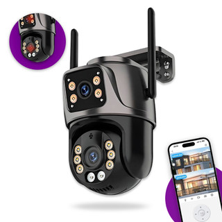 Câmera De Segurança Duas Lentes 4k Ultra Ip 360° Prova D'água Ip Icsee Celular Wi-fi Detector PRETA