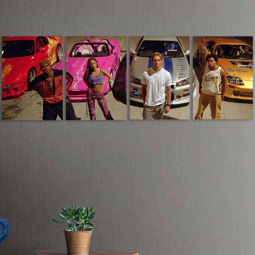 Kit 4 Quadros Velozes e Furiosos Brian Skyline Paul Walker Sala Quarto