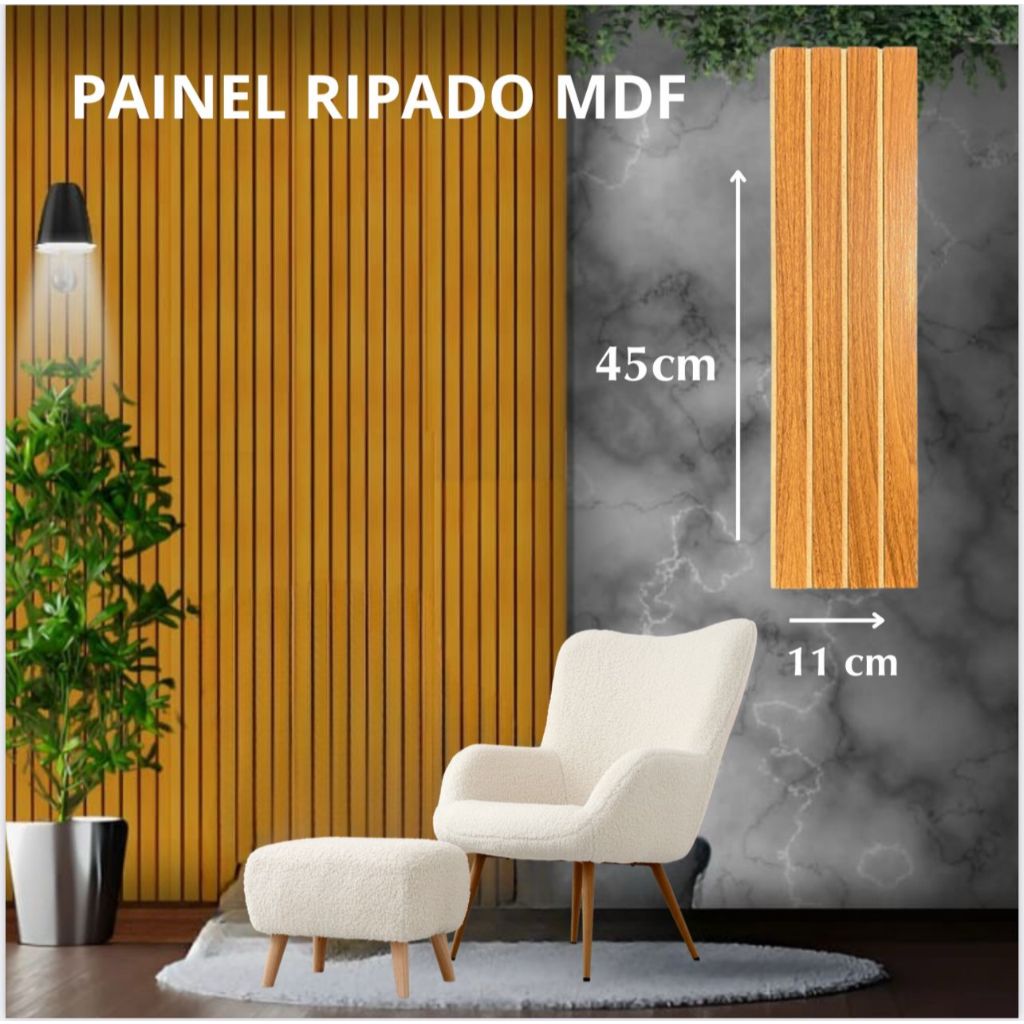 Kit 20 Revestimento Painel De Parede Ripado em MDF  Decorativo Autocolante - Placas 45x11cm em Oferta na Shopee