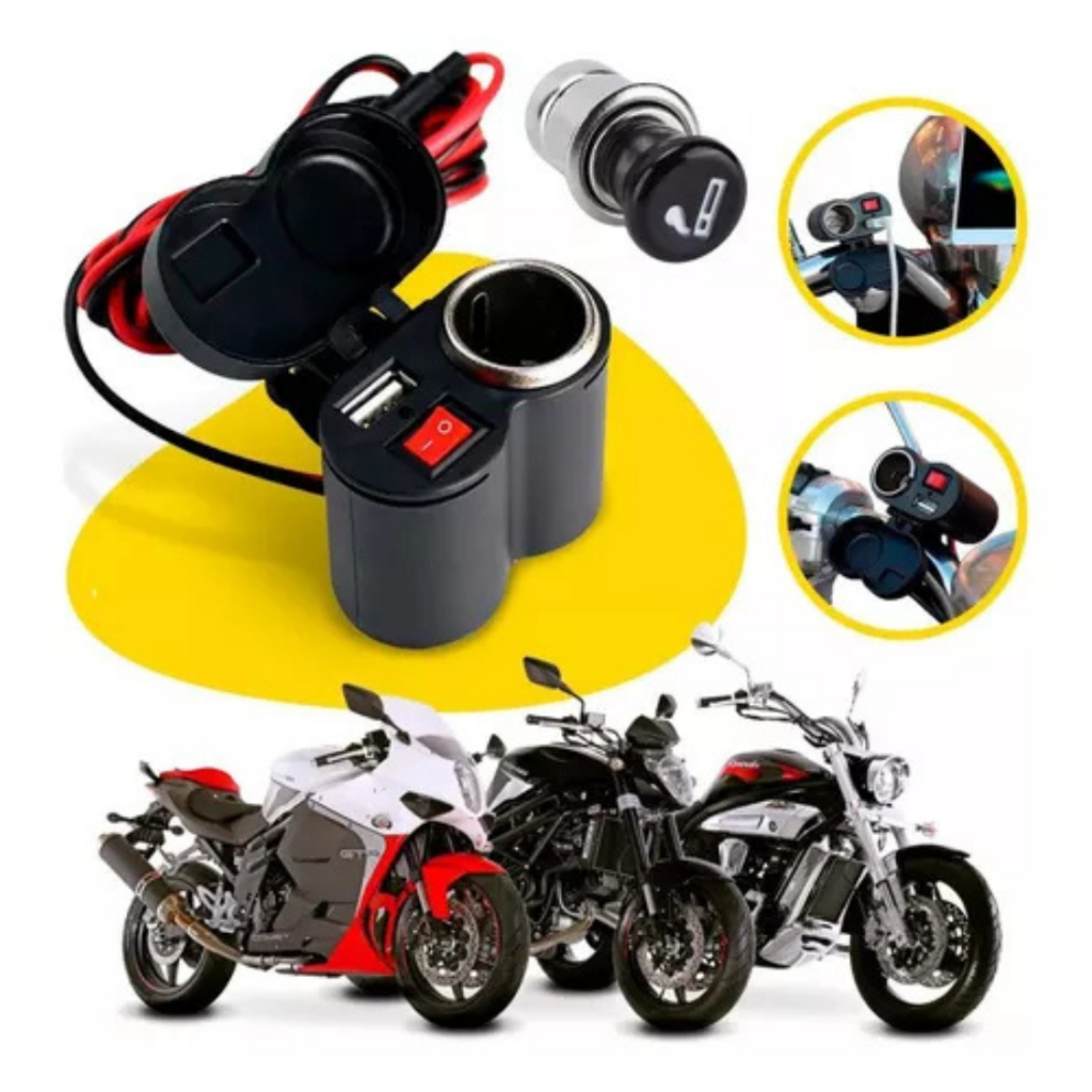 Tomada Carregador Celular Usb Para Moto Acendedor Adaptador Isqueiro 12v