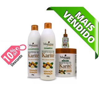 Kit Manteiga De Karité Maycrene(shamp, Cond, Máscara, Creme Pentear e Óleo Reparador Karité 30ml) em Oferta na Shopee