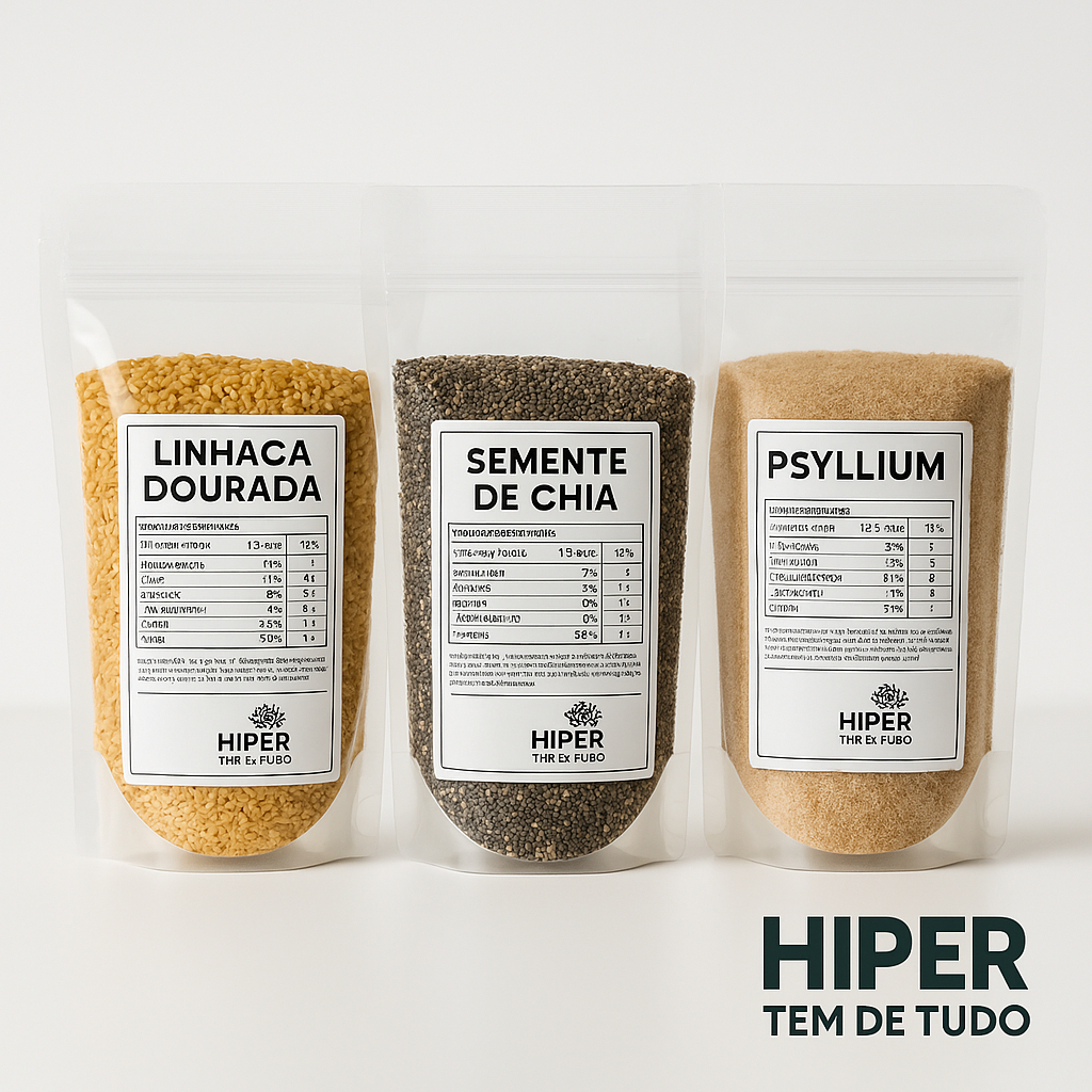 Kit Mix de Sementes Chia + Linhaça + Psyllium Fibras Low Carb Total 750g