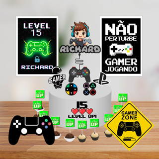 Kit Festa Só Um Bolinho GAMER ZONE Enviar Nome/Idade IMEDIATAMENTE em Oferta na Shopee