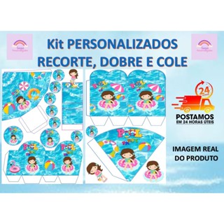 TEMA POOL PARTY MENINA LEMBRANCINHA PERSONALIZADO 80/160 ITENS - COM OU SEM ENVIO RÁPIDO em Oferta na Shopee