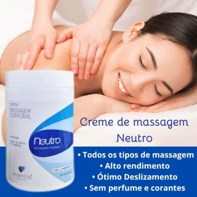Creme Neutro para Massagem Corporal 1kg Essencial Cosméticos | Profissional - Relaxante Modeladora Drenagem Linfática