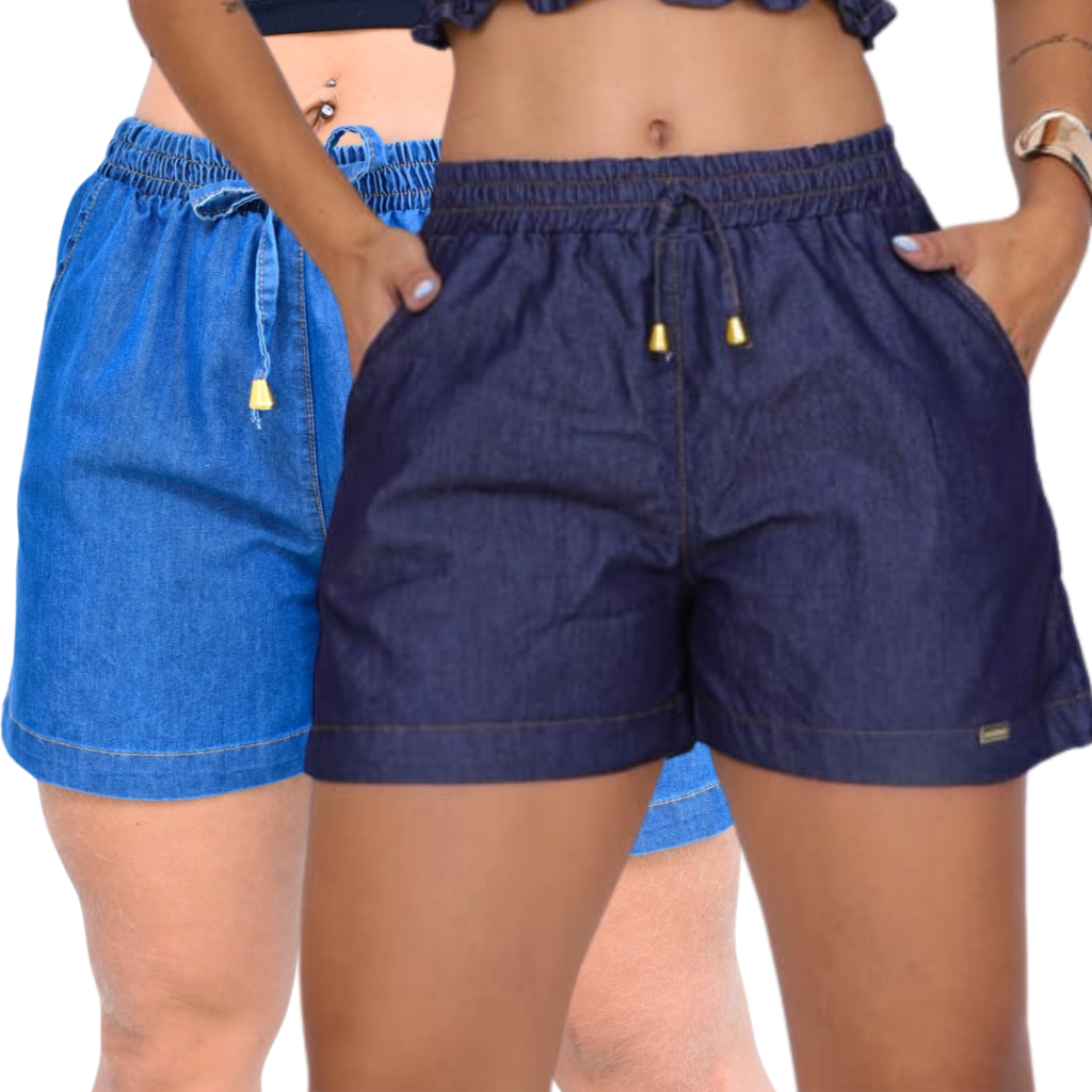 Bermuda jeans feminina short feminino casual, para o verão com elástico na cintura muito confortável em Oferta na Shopee