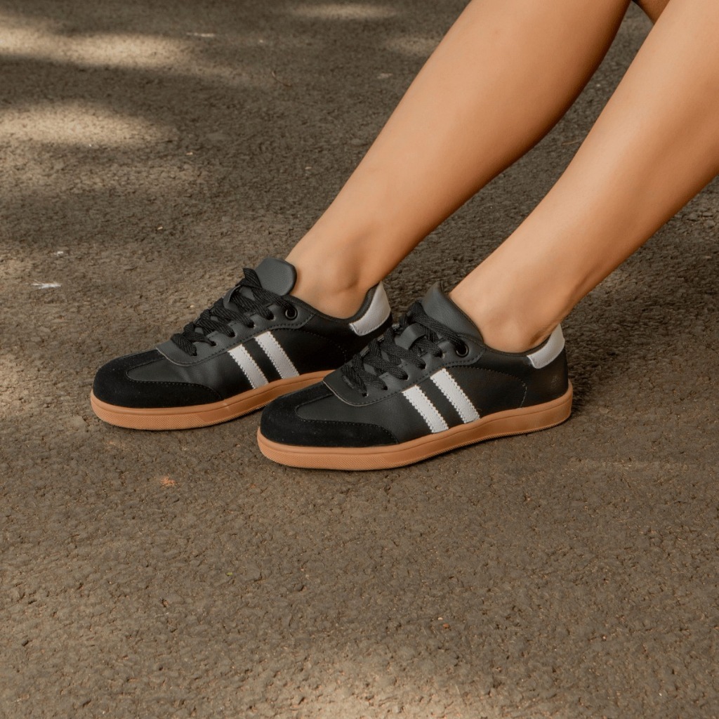 TENIS FEMININO PRETO Dia Das Mães Tênis feminino solado reto tenis vintage Tênis dia a dia Leve Confortável Moda Casual