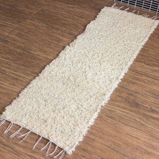 Tapete Passadeira Boho Chic 1,60 x 0,50 Tear Artesanal Algodão Rústico Cru