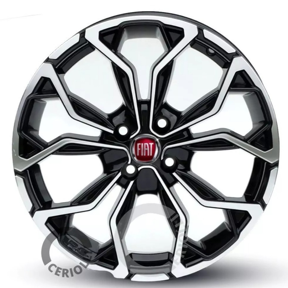 Kit 4 Rodas Aro 13 4x98 Emblema Vermelho Fiat Uno Fiorino Palio Bicos Brinde Preto Diamantado M16