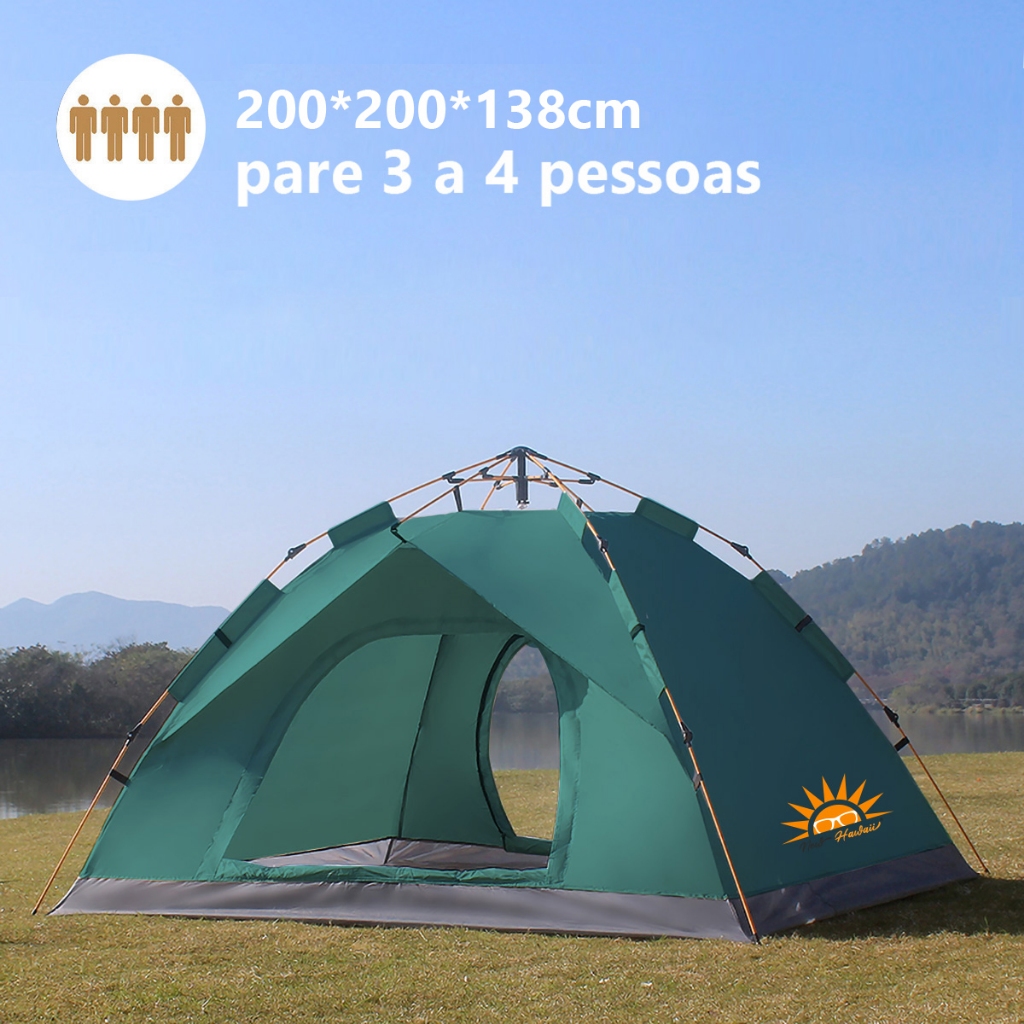 NEW HAWAII Barraca Automática Acampamento Portátil  Para 3-4 Pessoas,Verde 200*200*138cm