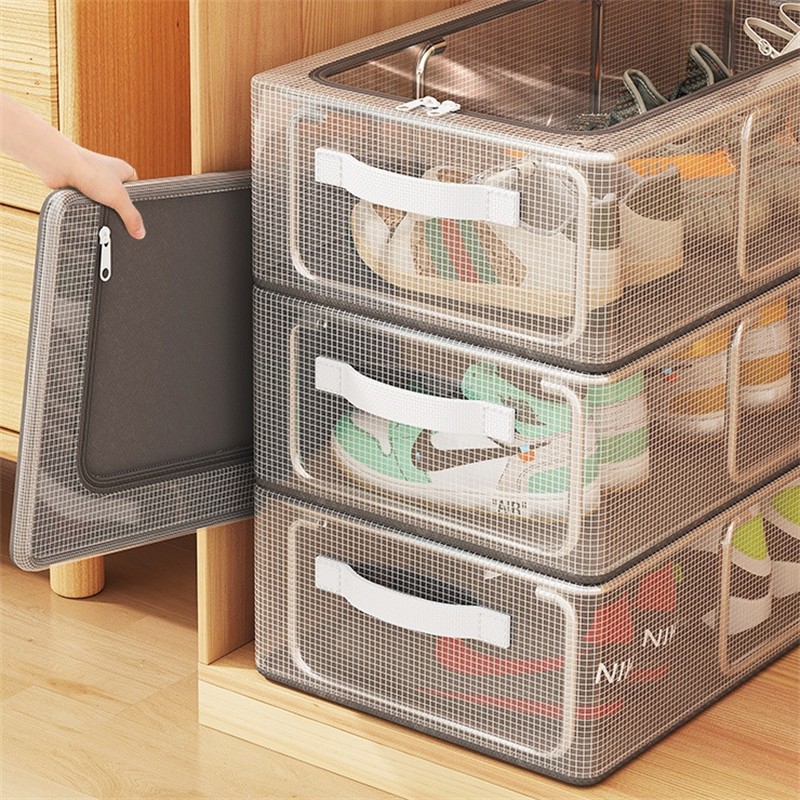 Caixas Organizadoras de PVC para Tênis e Sapatos  Multiuso Empilhável com Tampa Flip