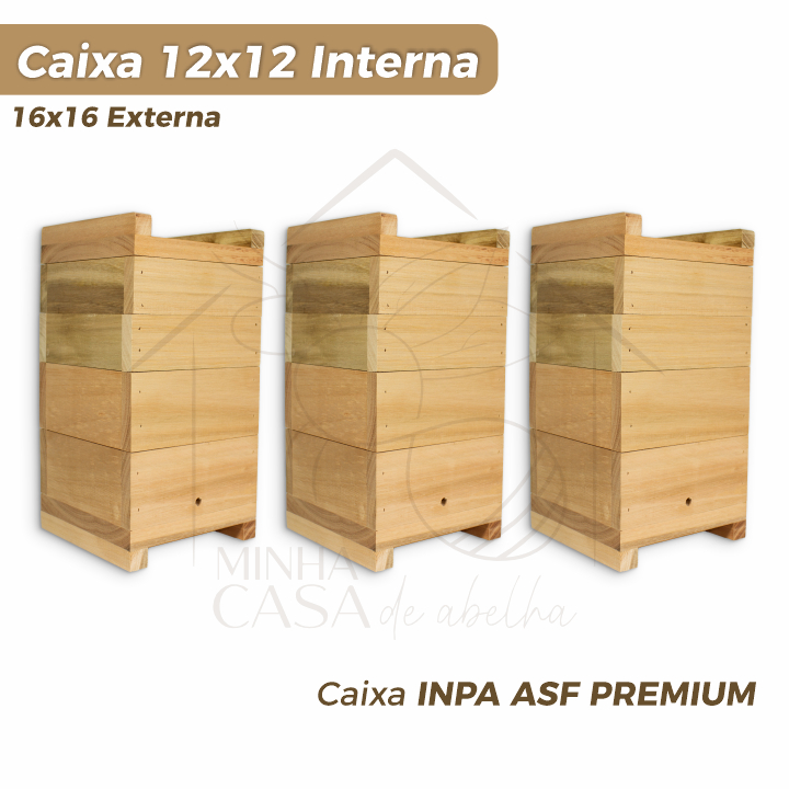 Kit 3 Caixas INPA ASF 12x12cm em Eucalipto Rosa para Abelhas Sem Ferrão Jataí Mirim Mandaçaia Uruçu