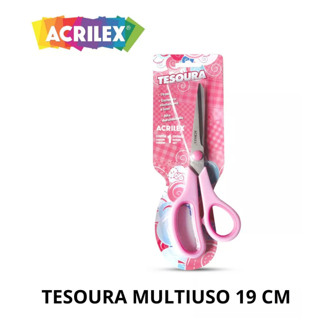 Tesoura Multiuso 19cm Acrilex Corte Fácil E Rápido Anatômica
