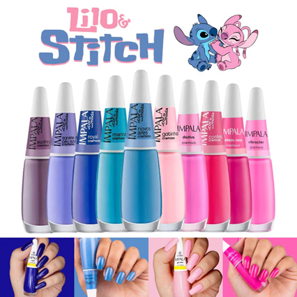 Kit Esmaltes Impala Tons Azul Stitch Rosa Angel Cremoso