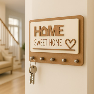 Porta Chaves Decorativo de Parede 5 Ganchos Em Mdf Multiuso Decoração Moderna Liso  para S...
