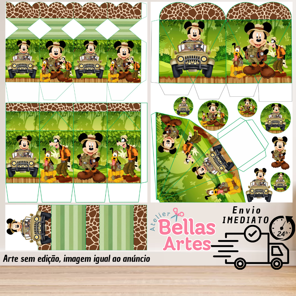 Envio 24H - KIT LEMBRANCINHAS MICKEY SAFARI 80/160 ITENS MILK/CORAÇÃO/PIRAMIDE/BIS/CX MEIA BALA/TAGS em Oferta na Shopee