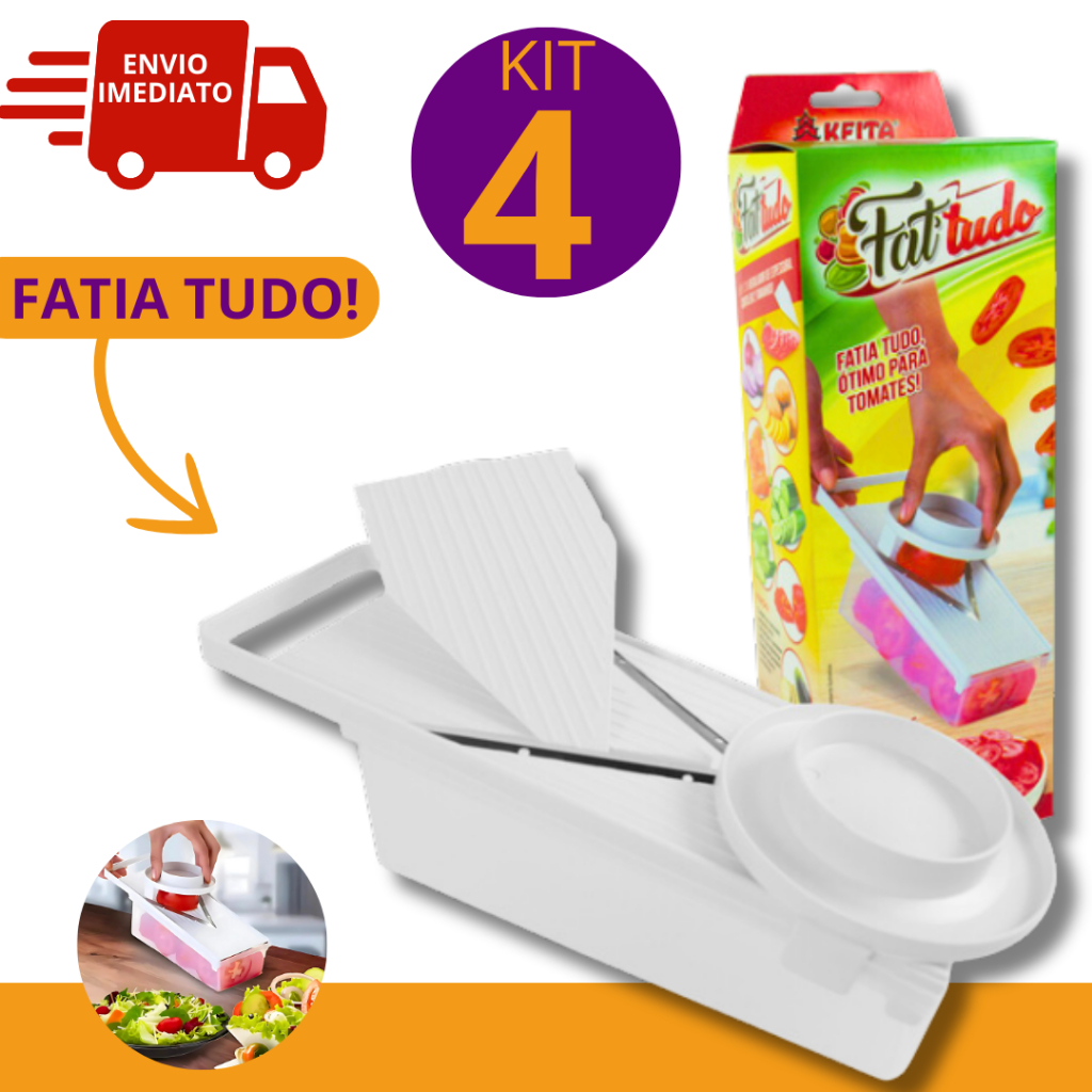 Kit 4 Fatiador de Legumes Fati'Tudo Prático com 2 Espessuras Ideal para Tomate Repolho Legumes