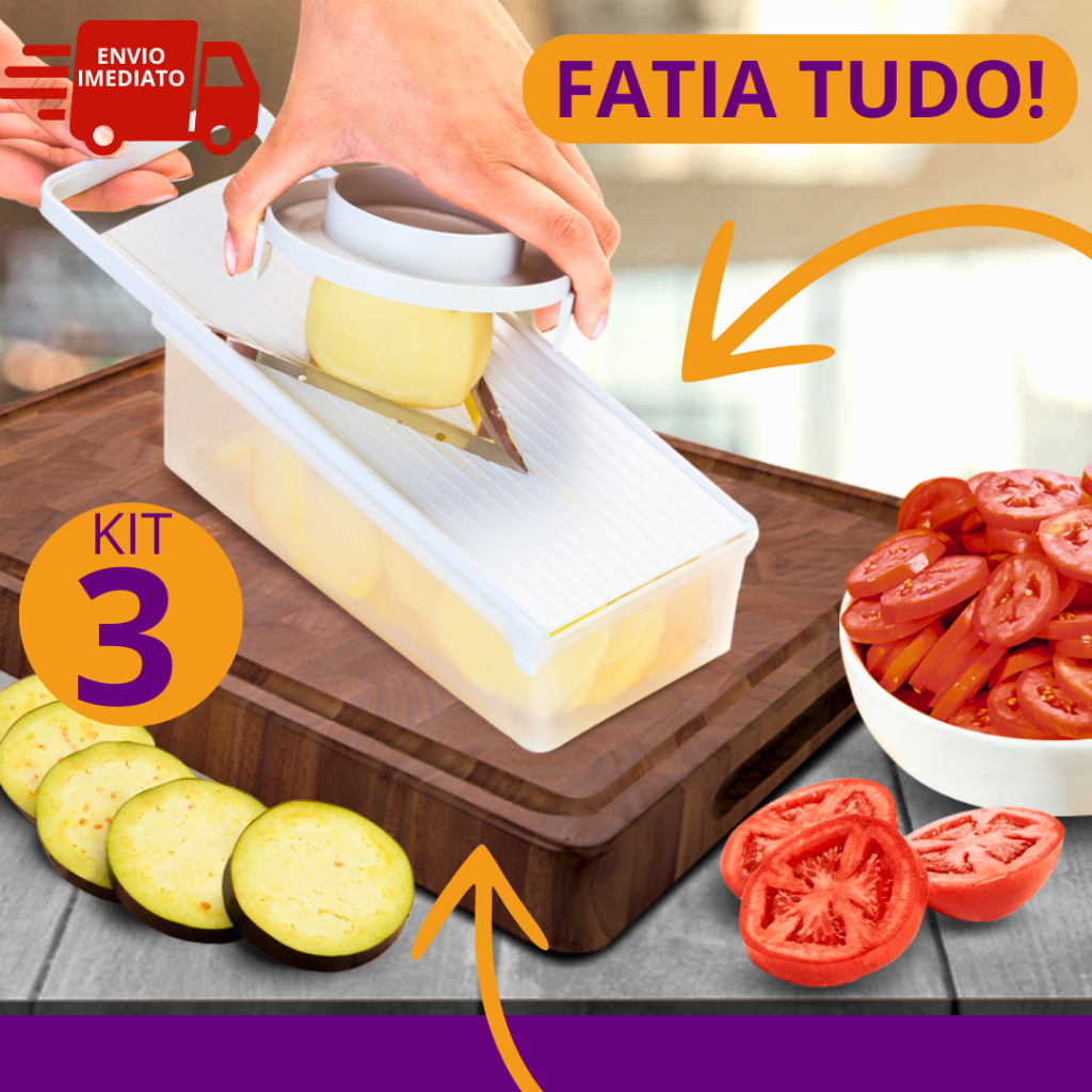Conjunto com 3 Fatiador de Tomate Pratico Fati'Tudo Manual Perfeito Para Fatiar Legumes Frutas Keita