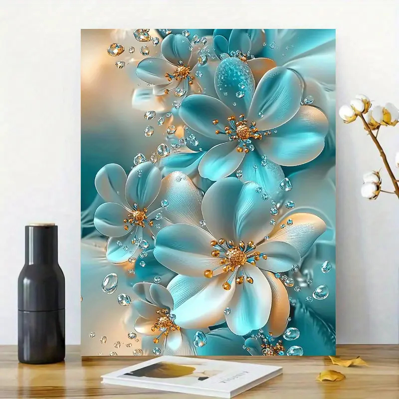 Quadro Decorativo Sala Flores Azul Turquesa e Dourado Decoração Parede Quarto Escritório em Oferta na Shopee