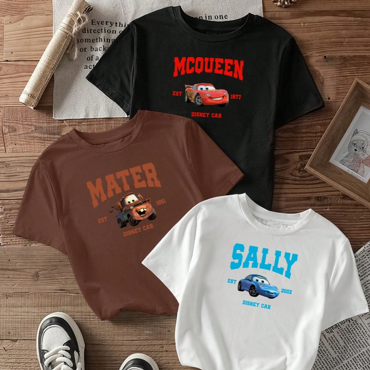 camiseta feminina de algodão kit com 3 Mater Mcqueen Sally blusa marrom preta Off white