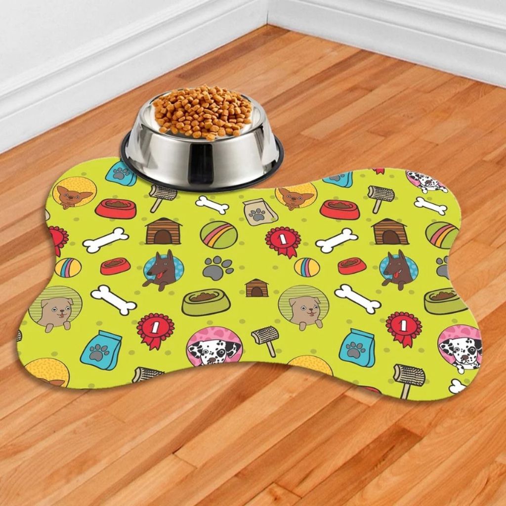 Tapete Pet Antiderrapante Emborrachado Macio Bebedouro Comedouro Cao Gato Lavavel Simples Verde Luxo