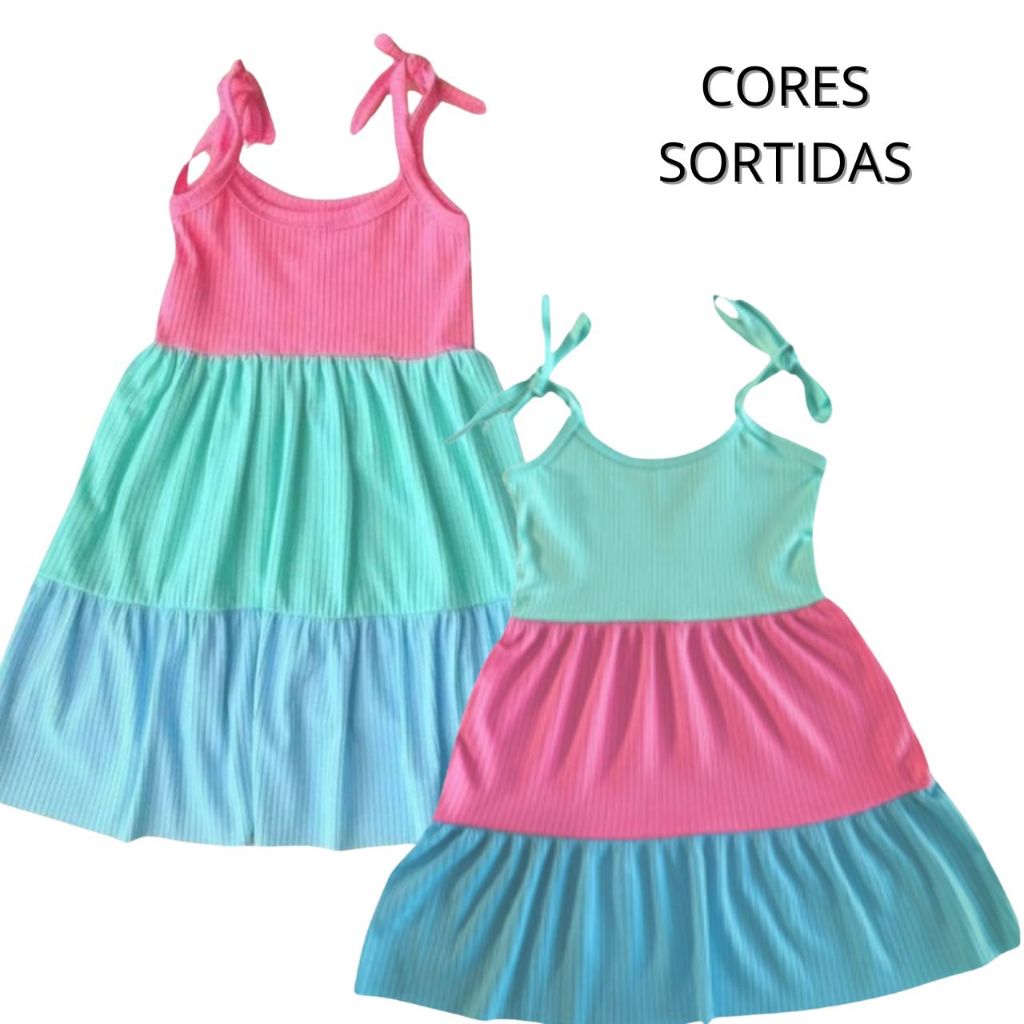 KIT 2 PEÇAS Vestidos infantil menina multicolorido de alcinha moda blogueirinha verão divertido ENVIO DE CORES SORTIDAS