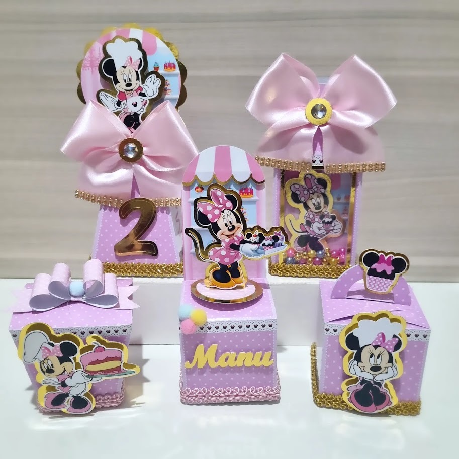 Kit Lembrancinhas Minnie Confeiteira Personalizado Decoração Festa infantil Caixinha Minnie Papelaria Minnie Confeiteira