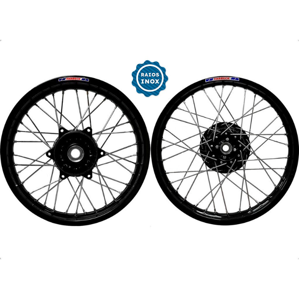 Par Roda Aro Alumínio Fabreck Preto Bros 125 150 Raio INOX 3.5