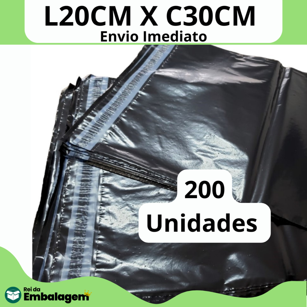 Saco plástico para transporte roupas, eletrônicos , e-commerce cinza/preto eco 20X30 200UND Correios/Sedex autocolante