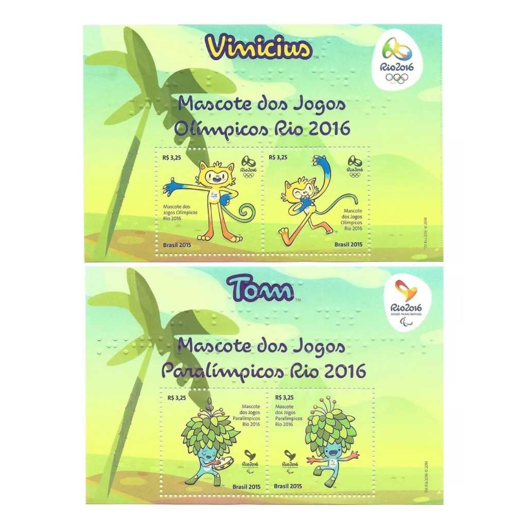Selo Bloco 187-188 Tom+Vinícius Mascote Olimpíadas Rio 2016
