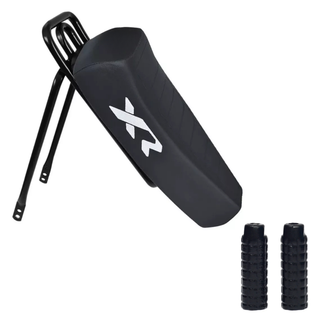 Banco Mobilete Xr + Bagageiro Reto Articulado + Par De Trolhinha Apoio De Pé Pedaleira Bicicleta Bike 20 24 26 em Oferta na Shopee