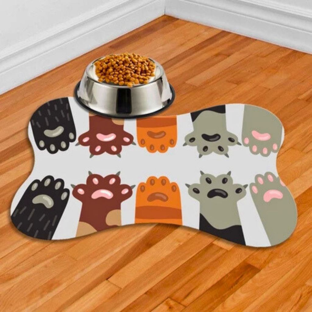 Tapete Pet Antiderrapante Emborrachado Comedouro Bebedouro Pequeno Simples Lavavel Cao Gato Patinhas