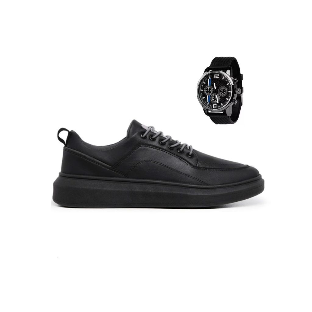 Kit Tenis Esportivo + Relogio Masculino Esportivo All Black Leve Envio Imediato Corrida Solado