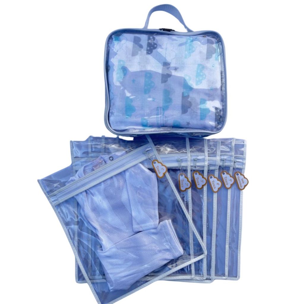 6 Saquinhos Bebe Organizador Mala Maternidade TAG + 1 Frasqueira Porta Fraldas Remédio Higiene.