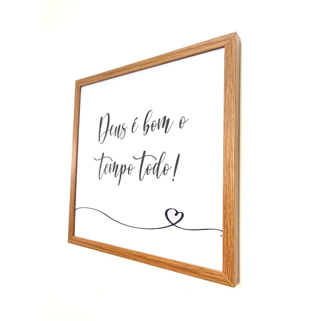 Quadro cobre caixa de luz com moldura 43x43 Deus é bom o tempo todo (Coração de lado) para sala/ quarto/decoração