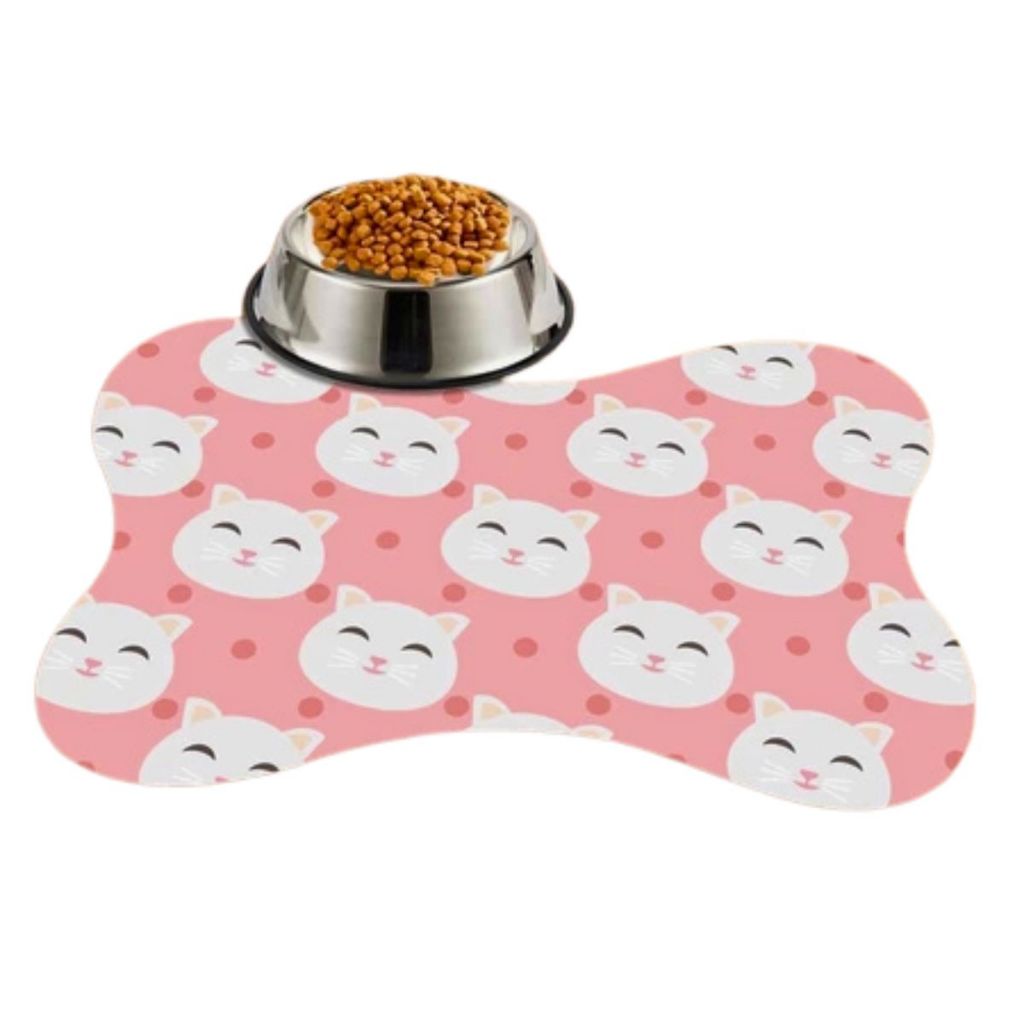 Tapete Pet Antiderrapante Emborrachado Comedouro Bebedouro Lavavel Gato Macio Pequeno Gatinho Rosa