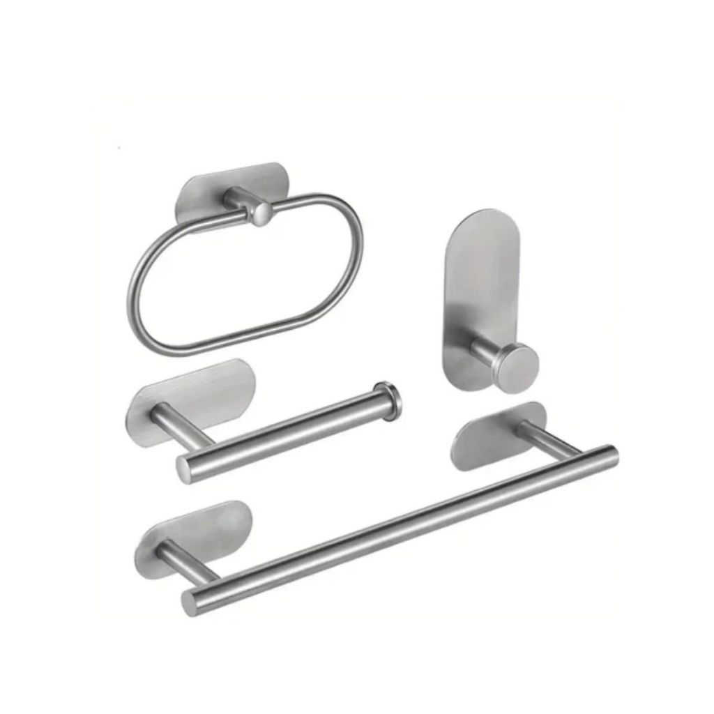 Kit Banheiro Inox Prata 4 Peças – Autoadesivo, Sem Furo! em Oferta na Shopee