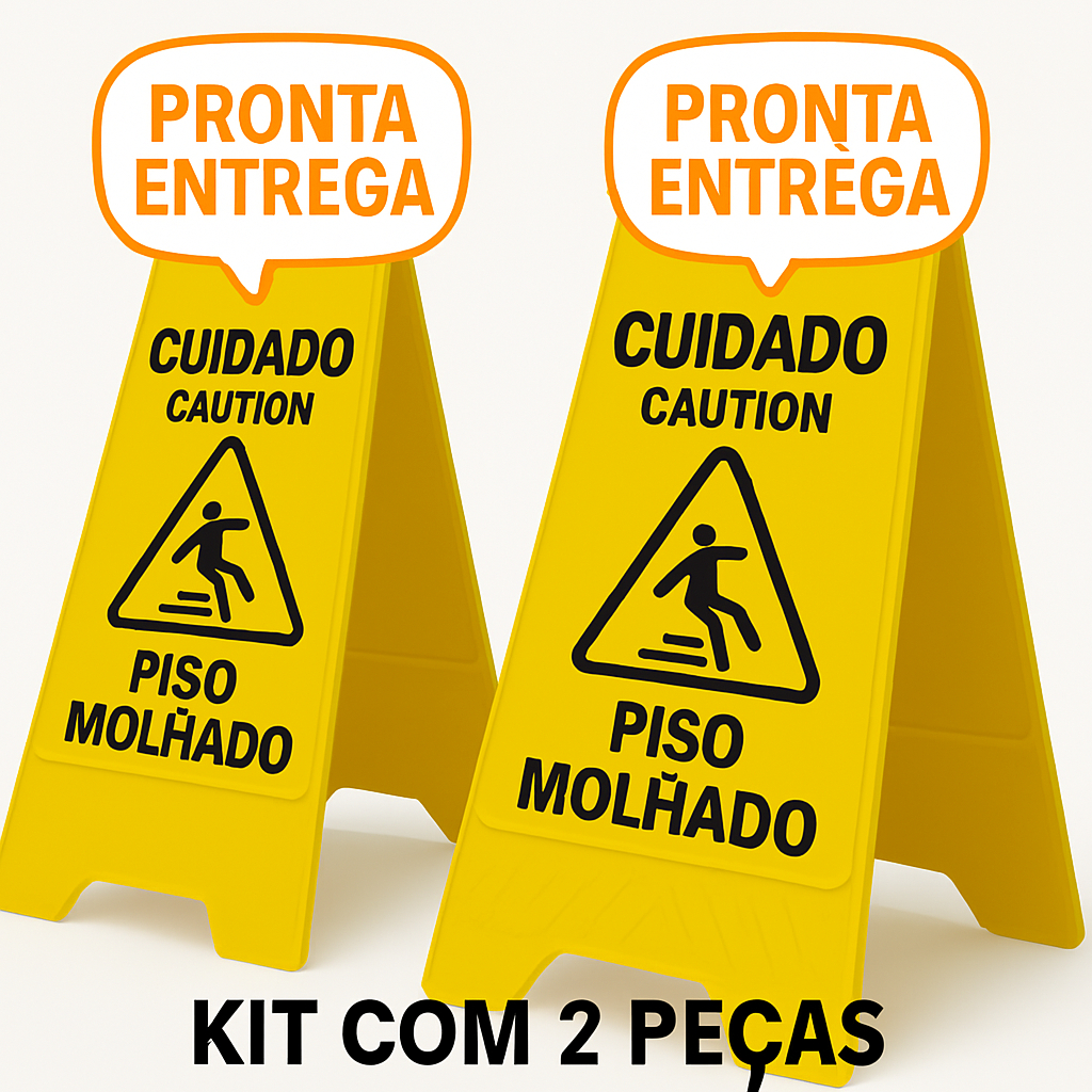 2 Cavaletes Cuidado Piso Molhado em Plástico PP –Dobráveis, Resistentes  de Alta Visibilidade. em Oferta na Shopee