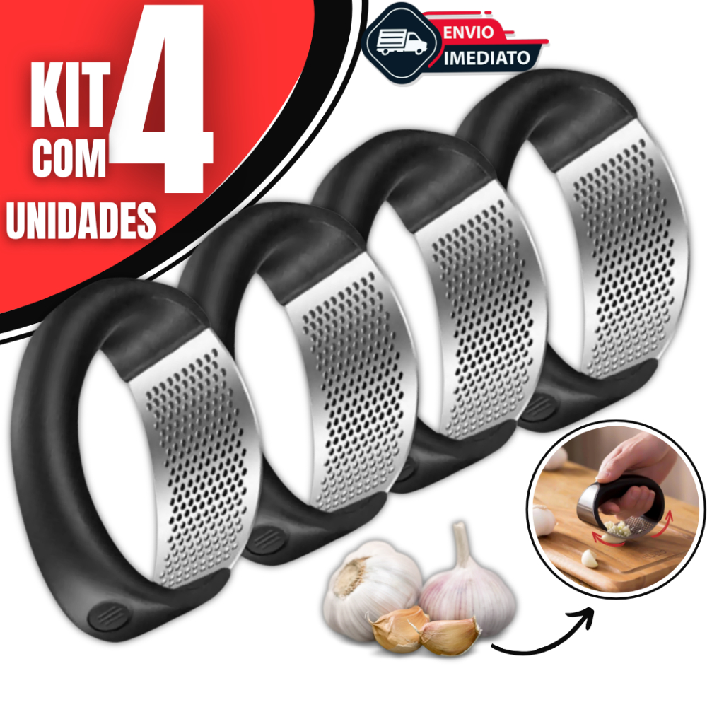 Kit 04 Espremedor Triturador Amassador De Alho Manual De Inox Para casa e Restaurantes
