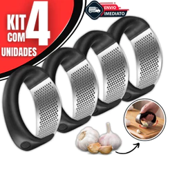 Kit 04 Espremedor Triturador Amassador De Alho Manual De Inox Para casa e Restaurantes