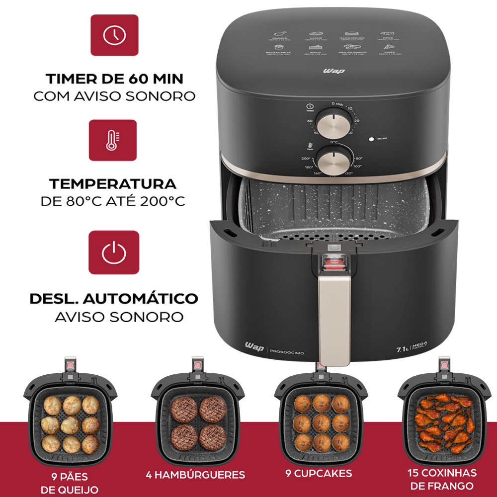Fritadeira Elétrica Mega Prosdócimo Air Fryer 2 em 1 1700W Wap em Oferta na Shopee