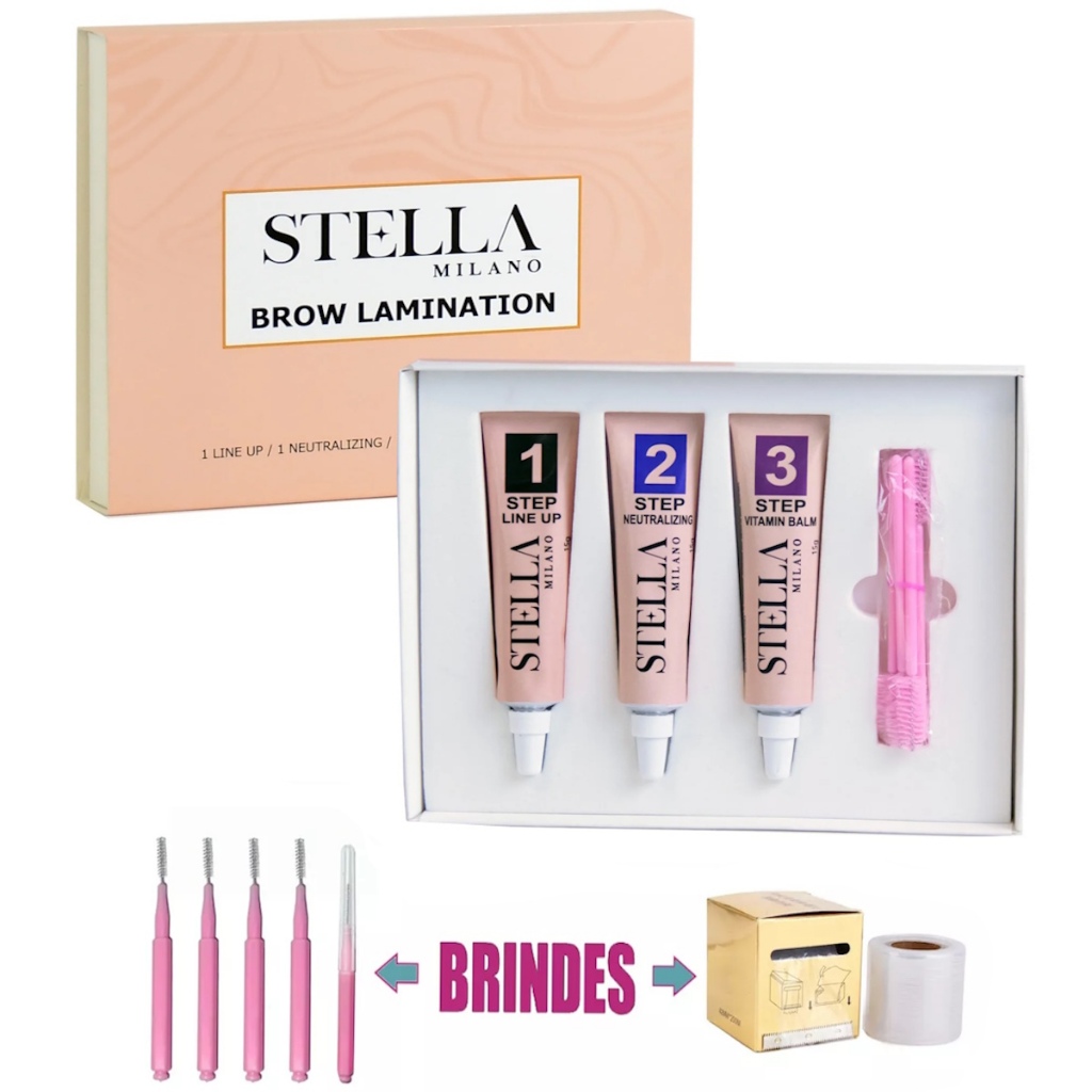 Stella Milano Kit Brow Lamination e Lash Lifting 15g Brindes Escovinhas Plastico Filme