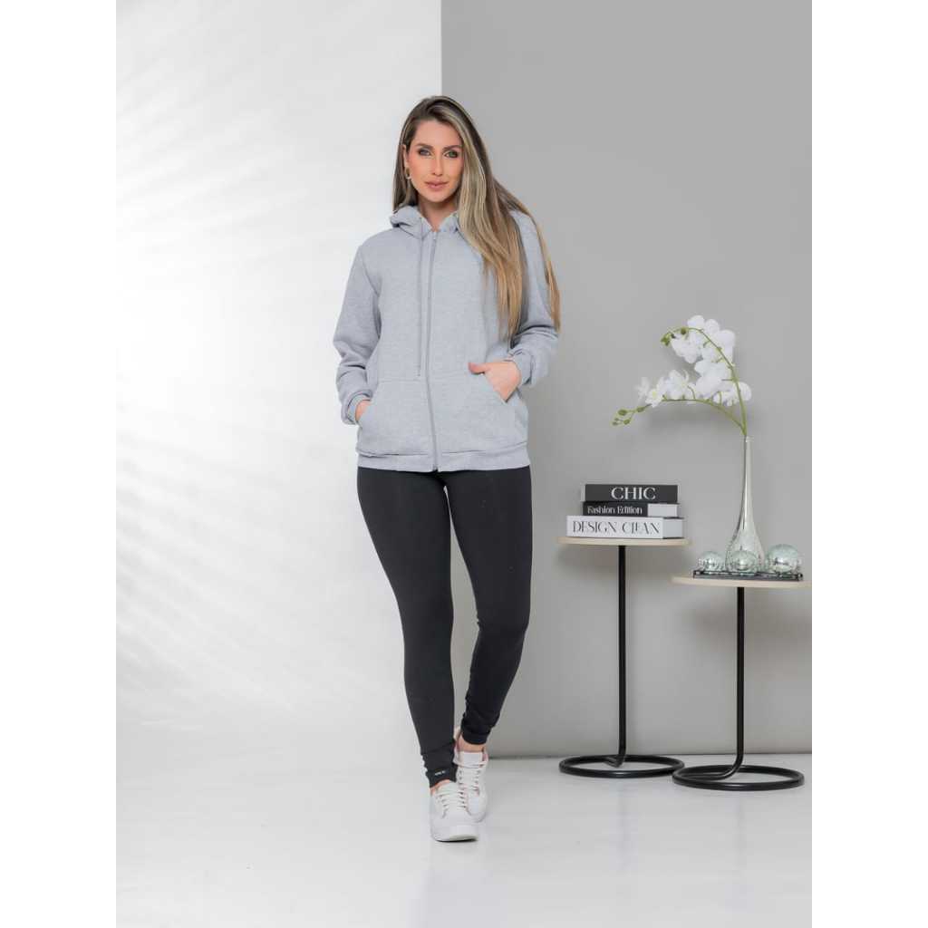 Casaco Moleton De Frio Moda Feminina Flanelado Capuz, Ziper E Bolsa Nas Laterais Casaco Moleton De Frio Moda Feminina Flanelado Capuz, Ziper E Bolsa Nas Laterais