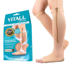 Par Meias Média Compressão Vitall Varizes Pernas Cansadas Inchaço Dores 3/4 Zíper 15-21 mmHg Unissex