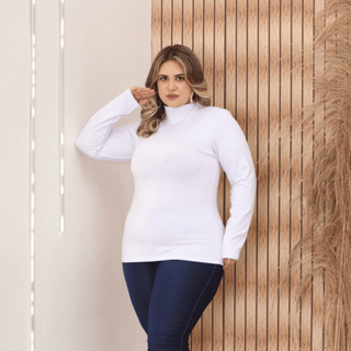 Blusa Cacharrel Térmica Feminina Plus Size Gola Dupla Manga Longa Lisa Peluciada Outono Inverno em Oferta na Shopee
